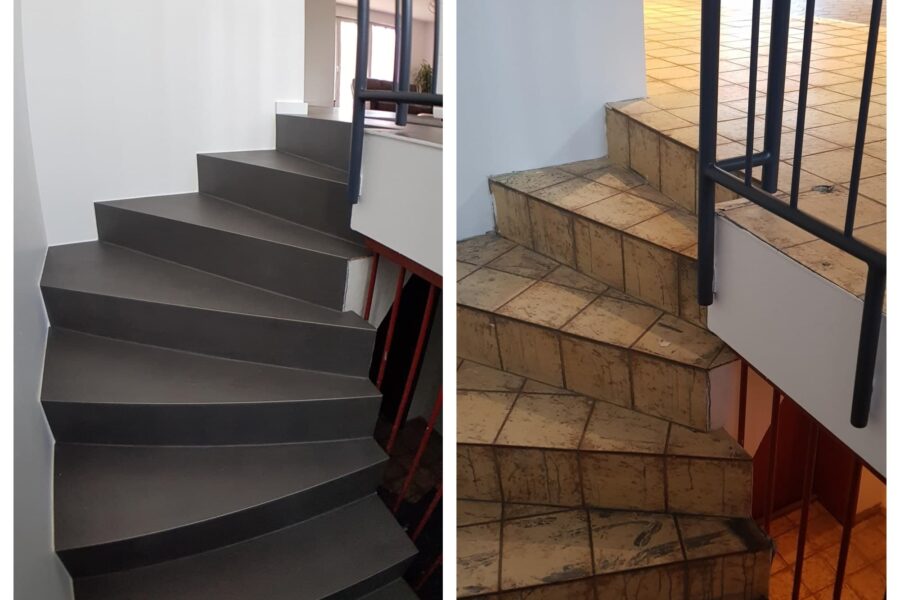 Alte Treppe fugenlos gespachtelt in Betonoptik